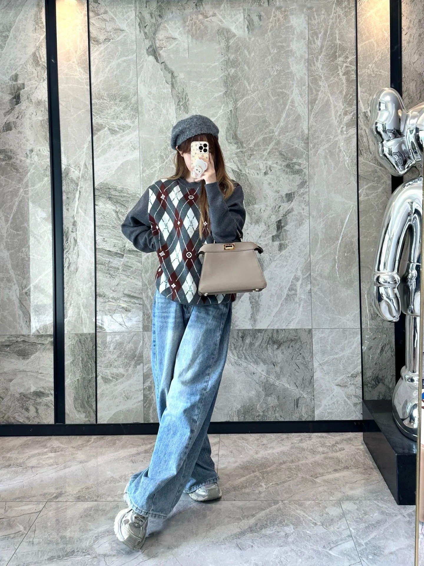 Louis Vuitton/Louis Vuitton 25Fw diamond jacquard woolen sweater